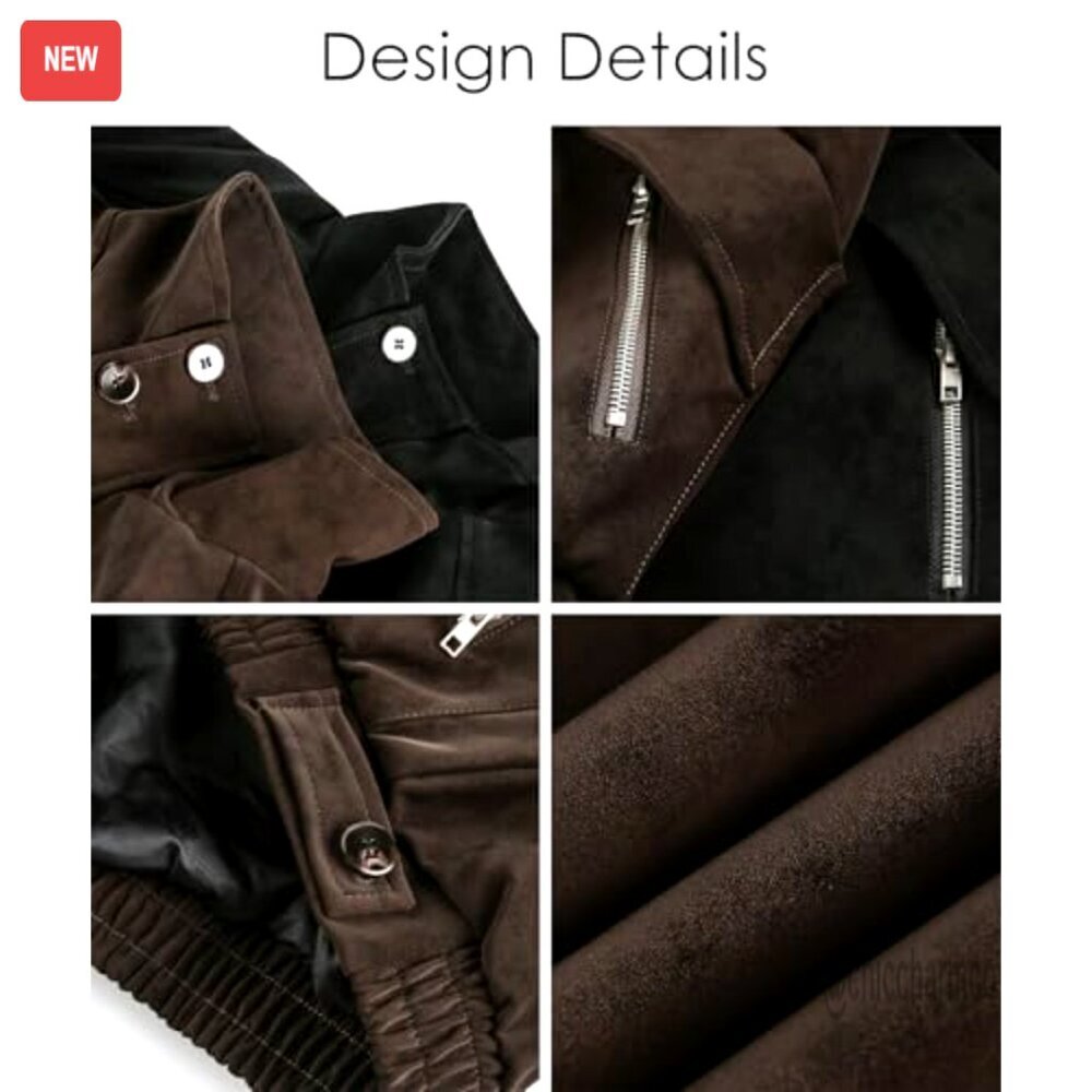 Oversized Faux Leather Bomber Jacket Zip Up Casual Streetwear Outerwear - Picture 5 of 5